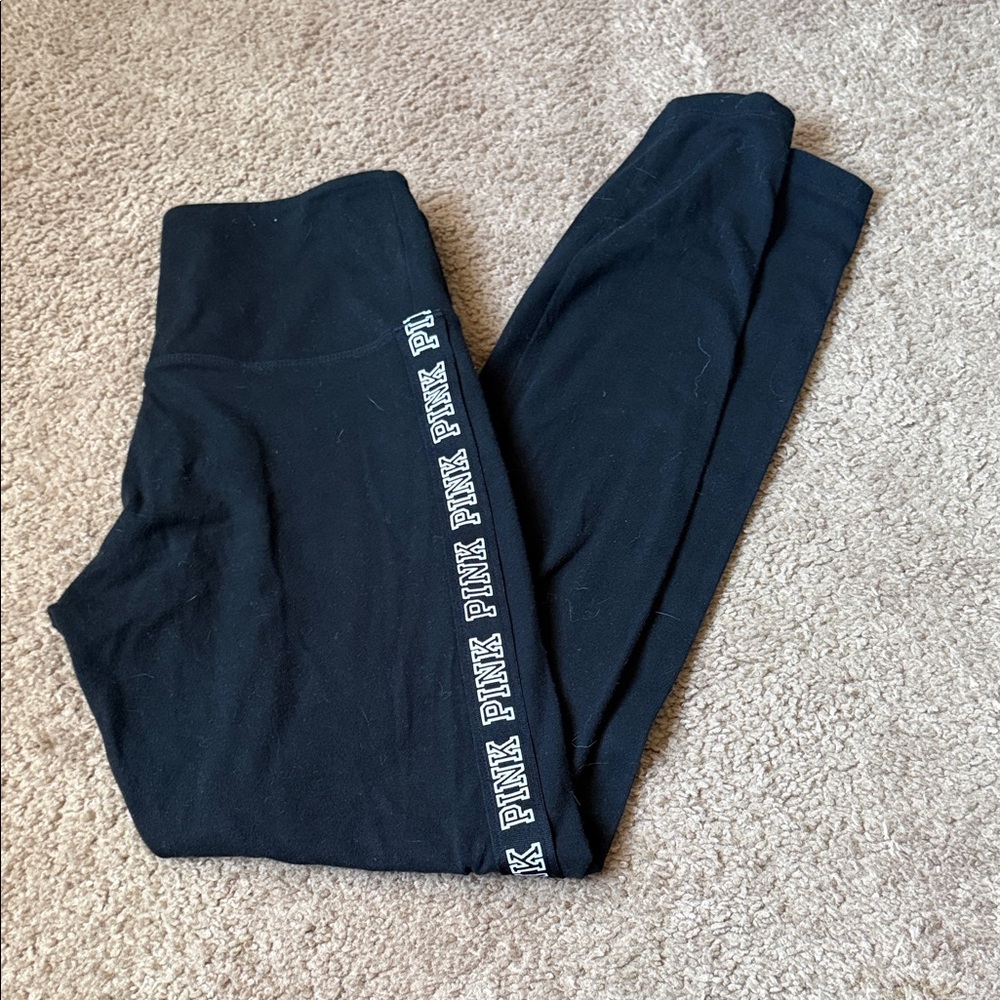 PINK Victoria's Secret Black Girls' Logo Tape Leggings